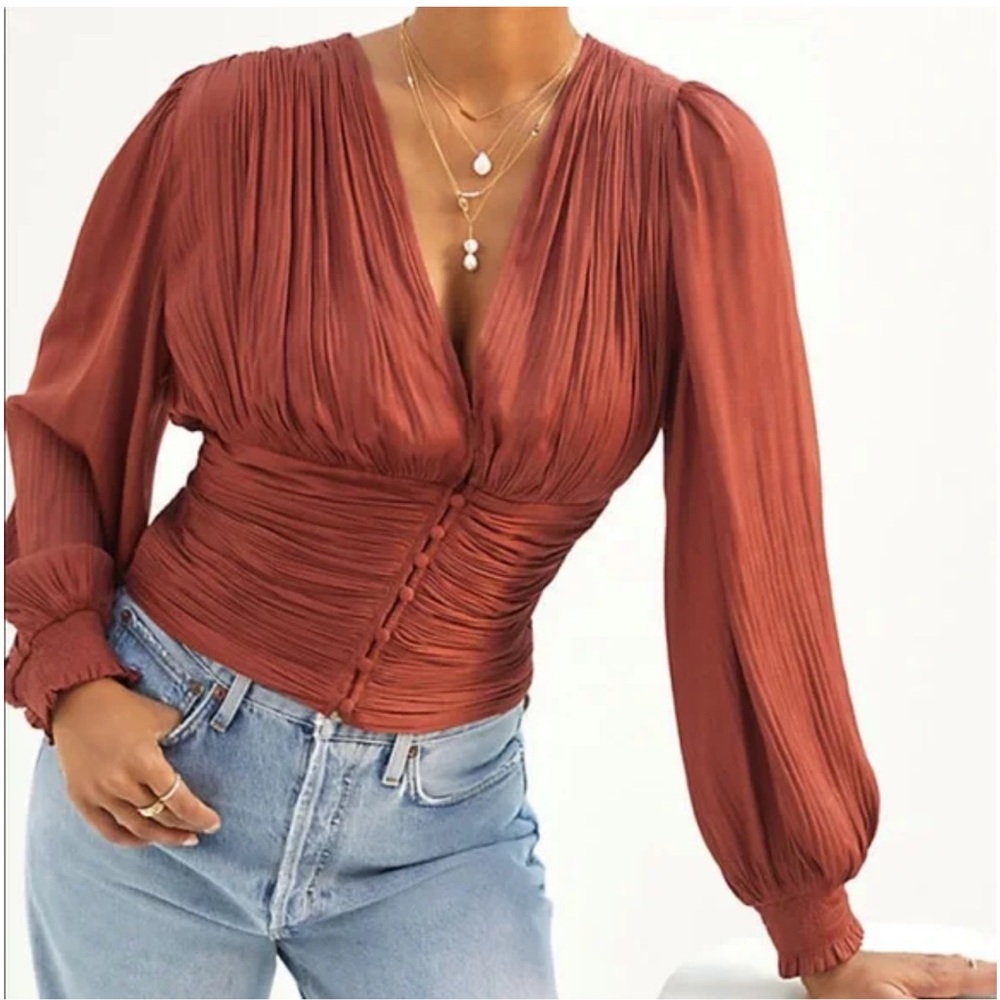 Anthropologie Current Air Blouse Top in Dusty Rose Orange Rust Color